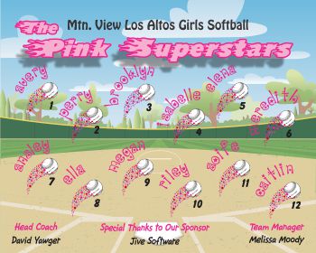 Pink Superstars Softball Team Banner - Custom Pink Superstars Team Name Softball Banner