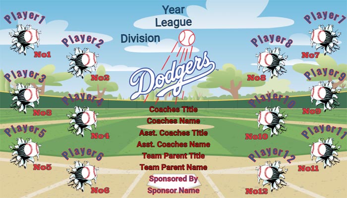 Dodgers Baseball Banner Design Your Own Team Baseball Banner , MLB Banners, Los Angeles Dodgers