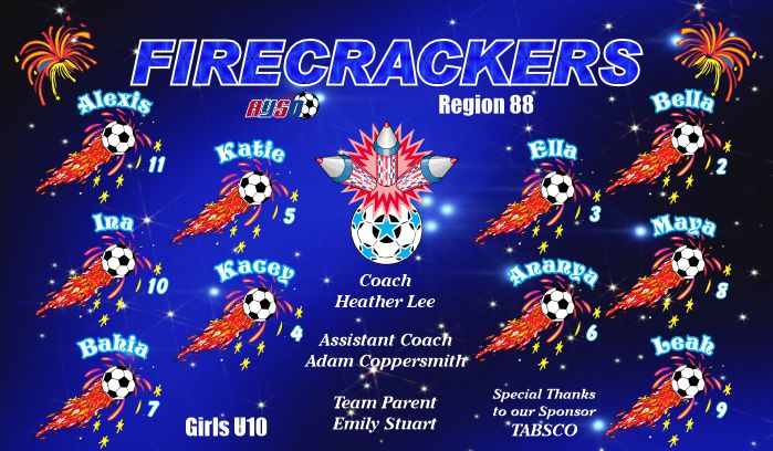 Firecrackers Soccer Team Banner - AYSO Firecrackers Banner - TeamsBanner